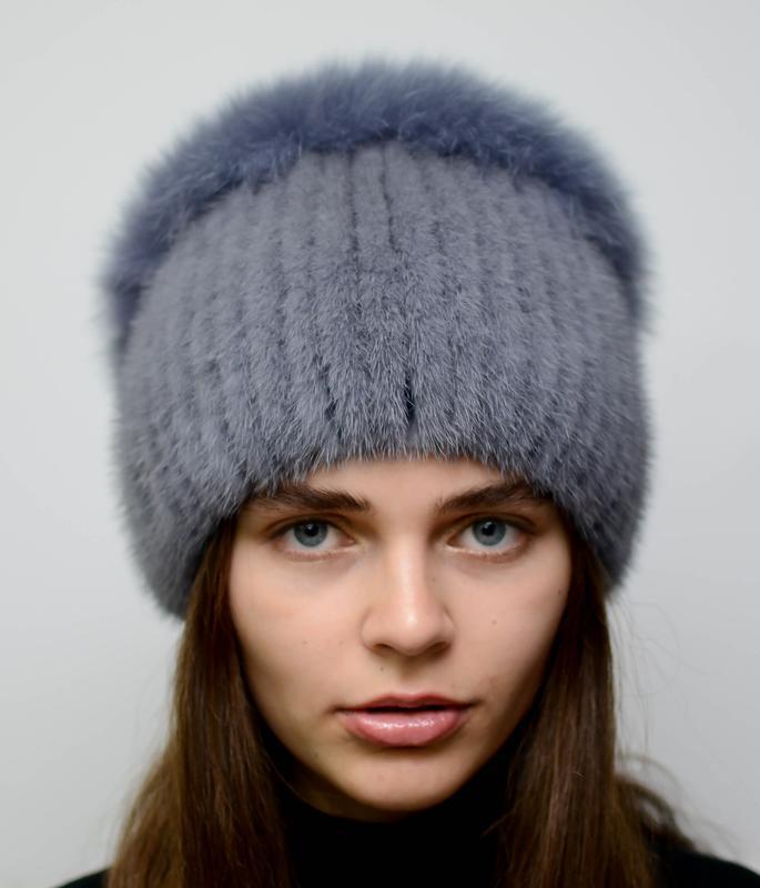 Женская зимняя вязаная норковая шапка стрекоза джиес