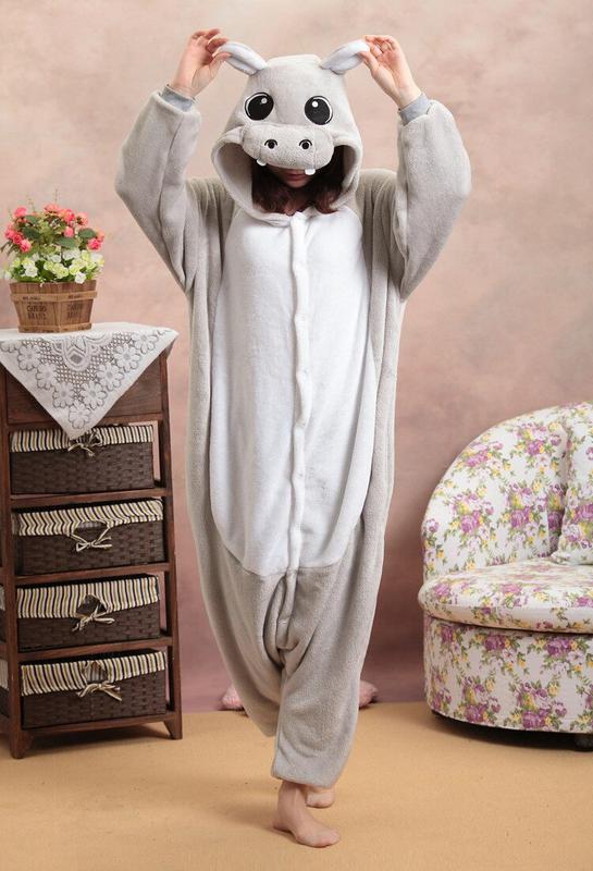 Кигуруми пижама цельная серый бегемот пижамка плюшевая