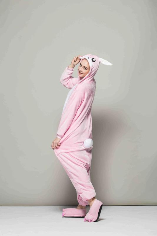 Кигуруми пижама цельная розовый зайка женская плюшевая пижама ...