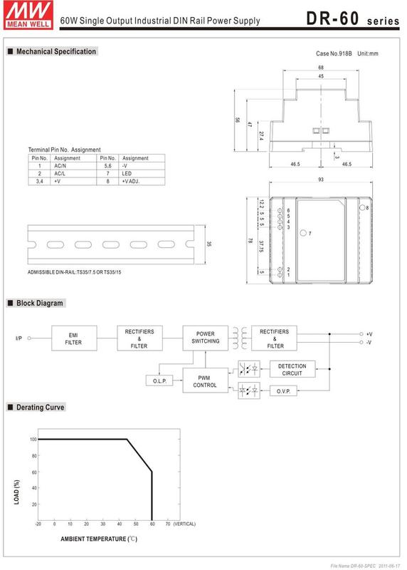 DR-60-12 блок питания на DIN-рейку 54W 12V IP20 Single Output ...: цена ...