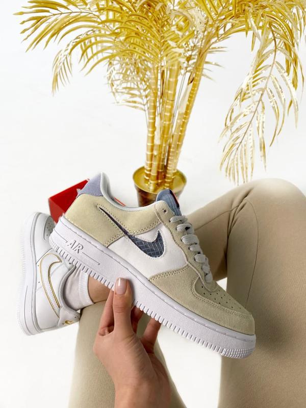 Кроссовки женские nike air force 1 бежевые/синие (найк аир фор...: цена ...