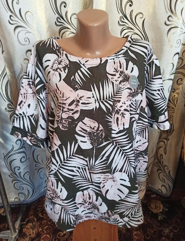 Стильная льняная блуза с тропическим принтом george