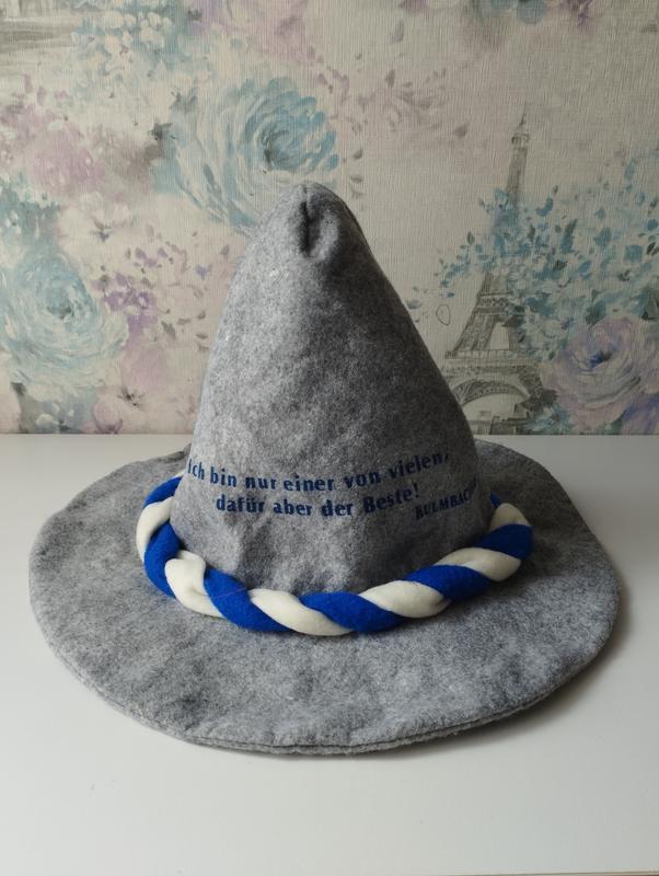 Баварская шляпа,шапка в баварском стиле из толстого фетра, серая