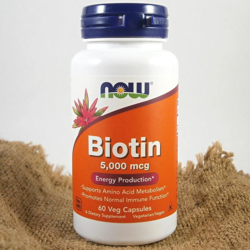 Now Foods, Биотин (Витамин B7), 5000 мкг, 60 вегетарианских ка...