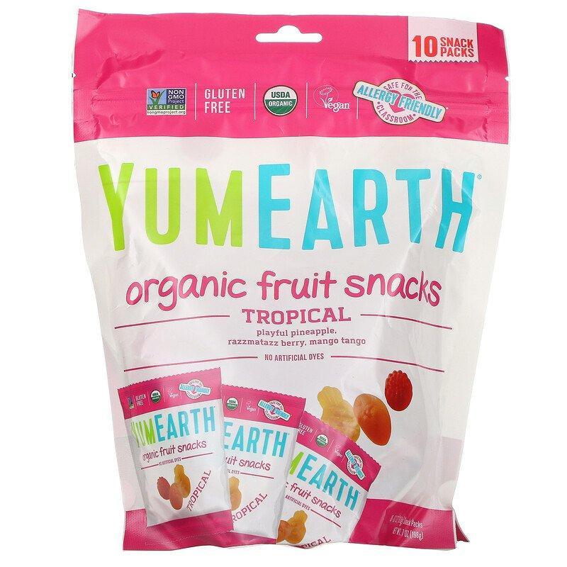 YumEarth, Органические фруктовые снеки, тропические фрукты, 10...