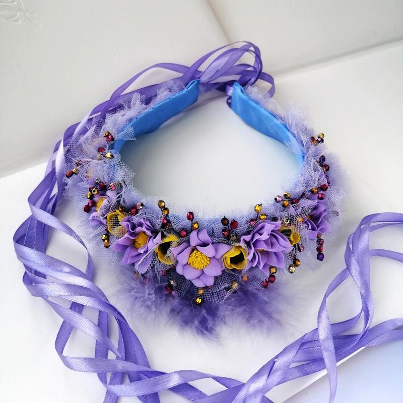 Обруч-віночок з ніжними квітами та стрічками,віночок до вишиванки - 400 ...