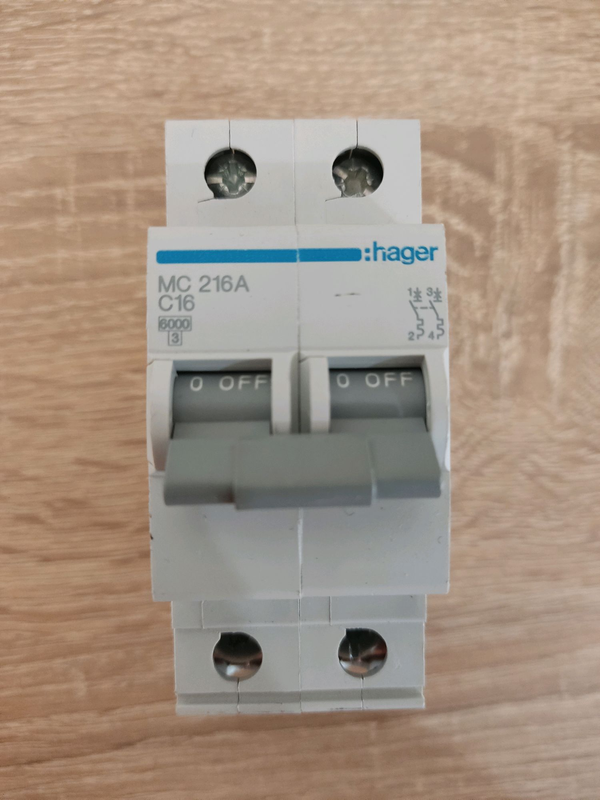 Автоматичний вимикач Hager 2P 16A C 6kA (MC216A)