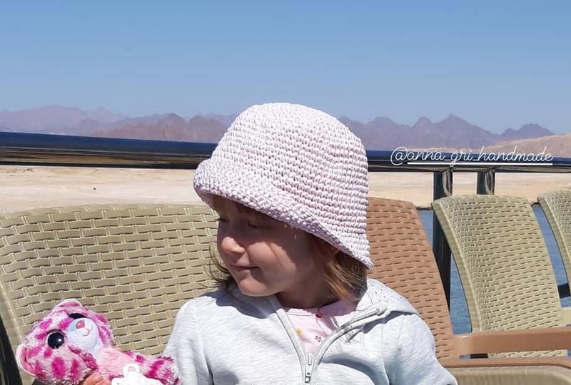 Детская панама из рафии розовая вязаная шляпка от солца для де...