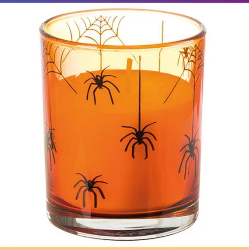 Свічка Павуки в скляному стакані-підсвічнику Melinera для Hallowe