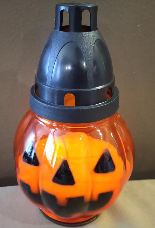 Свічка гарбуз у великій скляній лампадці melinera для hallowee...
