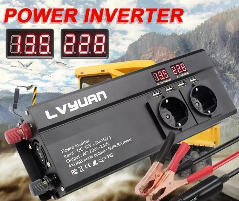 Инвертор 12V-220 "LVYUAN 2000W, 12V-220V/4USB/3 розетки/2000Вт - 3700 ...