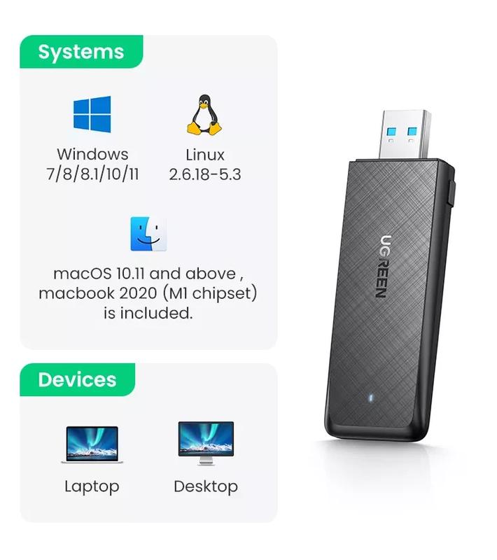 UGREEN AC1300 CM492 двухдиапазонный WiFi AC адаптер USB3.0 130...: цена ...