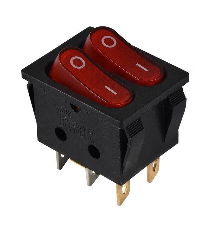 KCD2-5-2101N R+R/B 220V Переключатель 2 клав. красный с подсве... - 61 ...