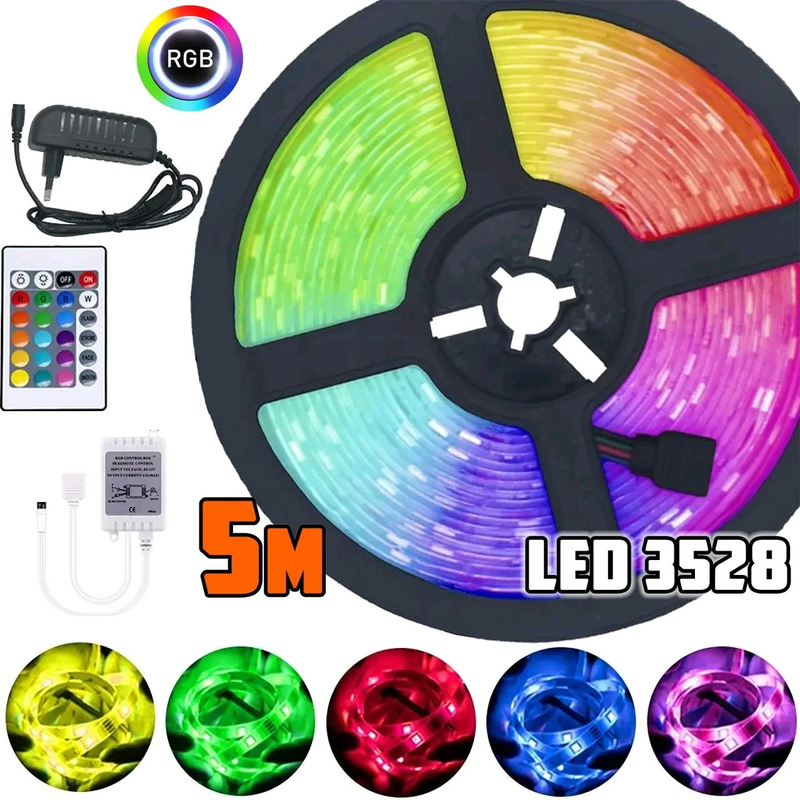Светодиодная лента многоцветная 3528 RGB 5 м Led c пультом цена 300