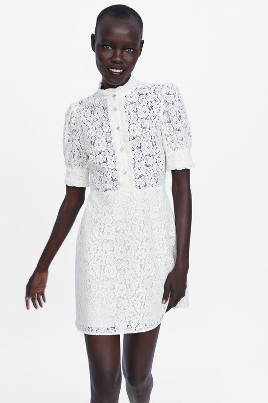 Zara oyster white lace dress with jewel buttons