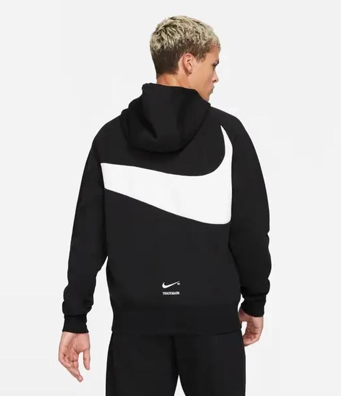 Black nike hoodie with best sale white swoosh