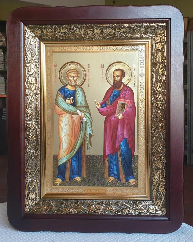 Икона Петр и Павел апостолы, киот 32×42см