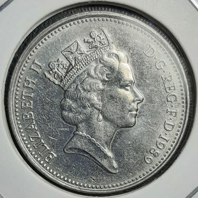 Монета Великобритания 5 пенсов, 1989 года