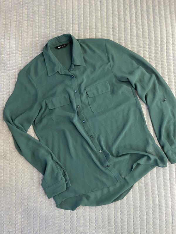 Изумрудная шифоновая прозрачная блузка, зелёная блуза