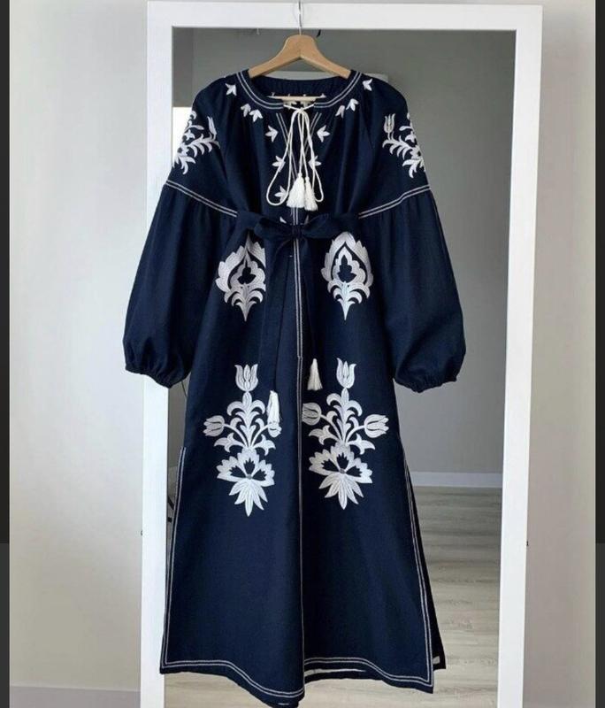 Этническое платье льняное платье вышиванка вышитое с объемными...