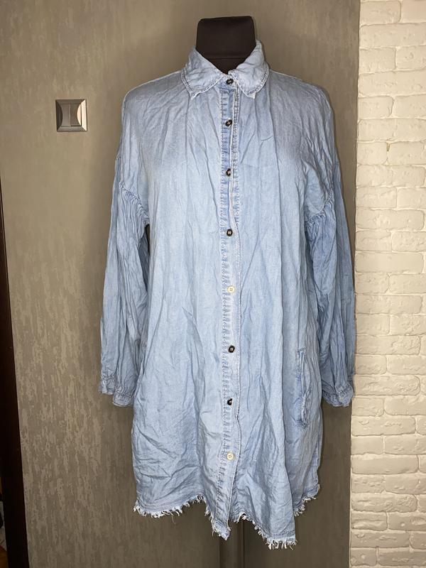 Удлиненная джинсовая блуза туника с объемными рукавами, xl италия