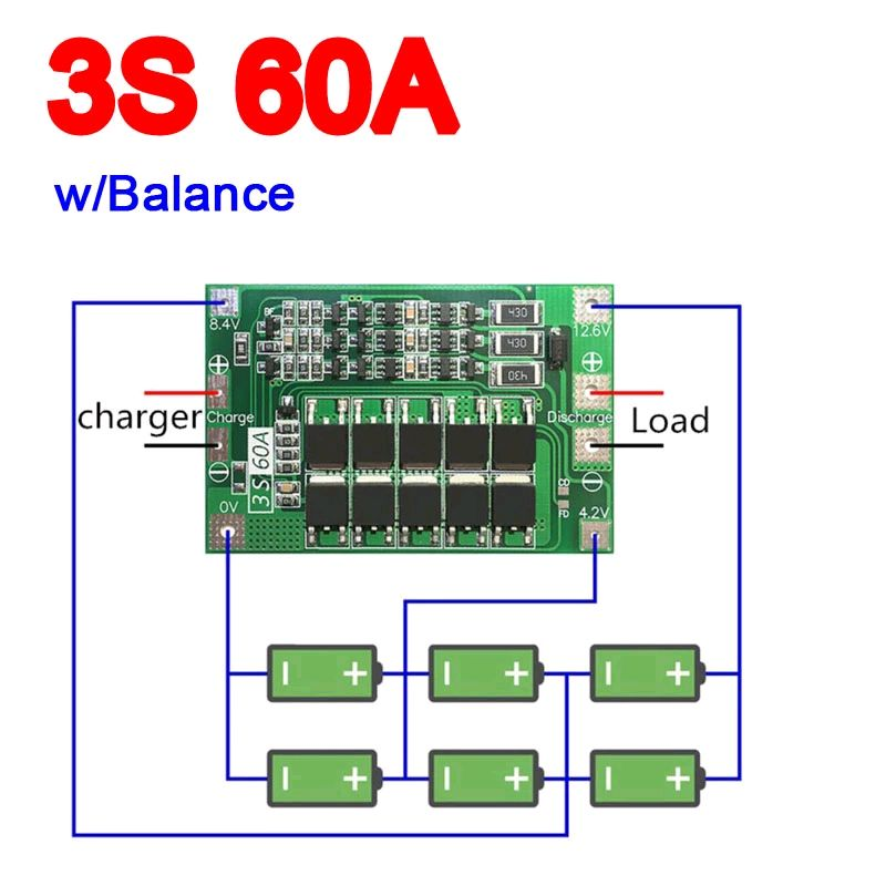 BMS 3S 60A 12.6V balanced с балансировкой контроллер заряда плата
