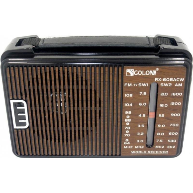 Портативный радио приемник GOLON RX-608ACW от сети 220В Коричн...