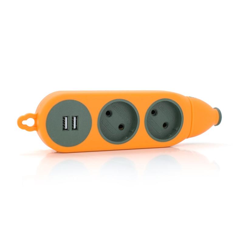 Колодка для подовжувача 2 гнізда + 2USB без заземлення 16A 220... - 120 ...
