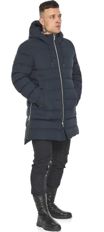 Зимняя мужская куртка стильная графитово-синяя модель 49023 (О...