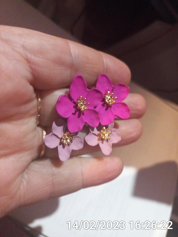 Очень красиво серьги сережки металл цветок ярко розовый фуксия...