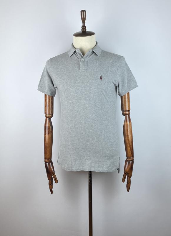 Мужская футболка поло polo ralph lauren custom fit grey polo