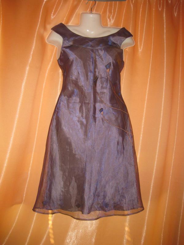 Нарядное легкое платье сарафан миди за колено фиолетовое с пер...