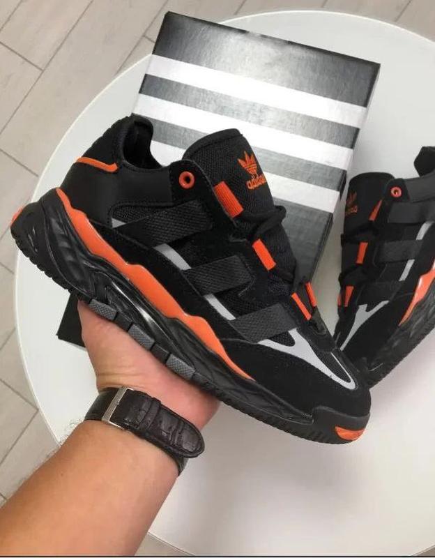 Мужские кроссовки Adidas Niteball FW2477,черные с оранжевыми вста