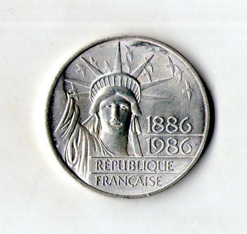 Франція 100 франків, 1986 рак 100 років статуї Свободи срібло ...