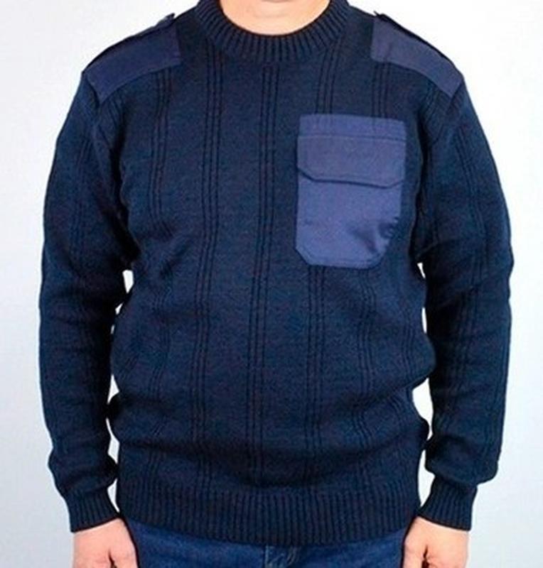 Джемпер формованный свитер темно синий с карманом и налокотник...