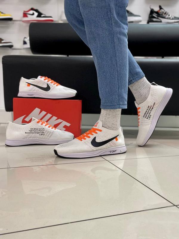 Nike flyknit racer 2025 x off white