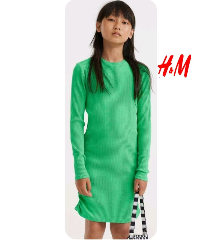 Платье XXS-XS H&M женское детское зелёное в рубчик. туника женска