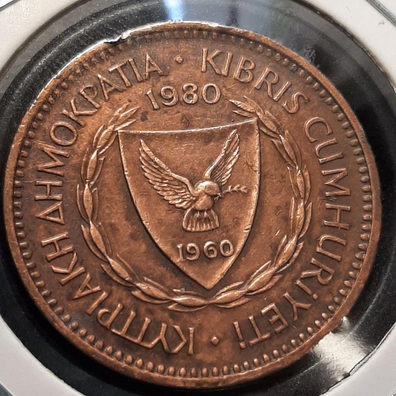 Монета Кипр 5 милей, 1980 года