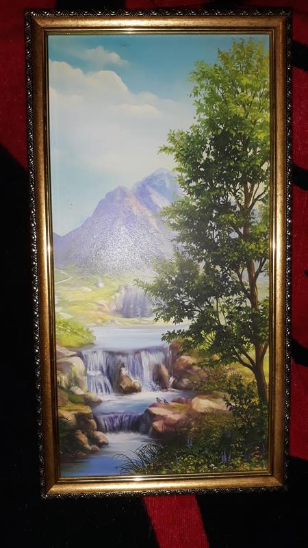 Картина в рамках лес пейзаж водопад  ручей