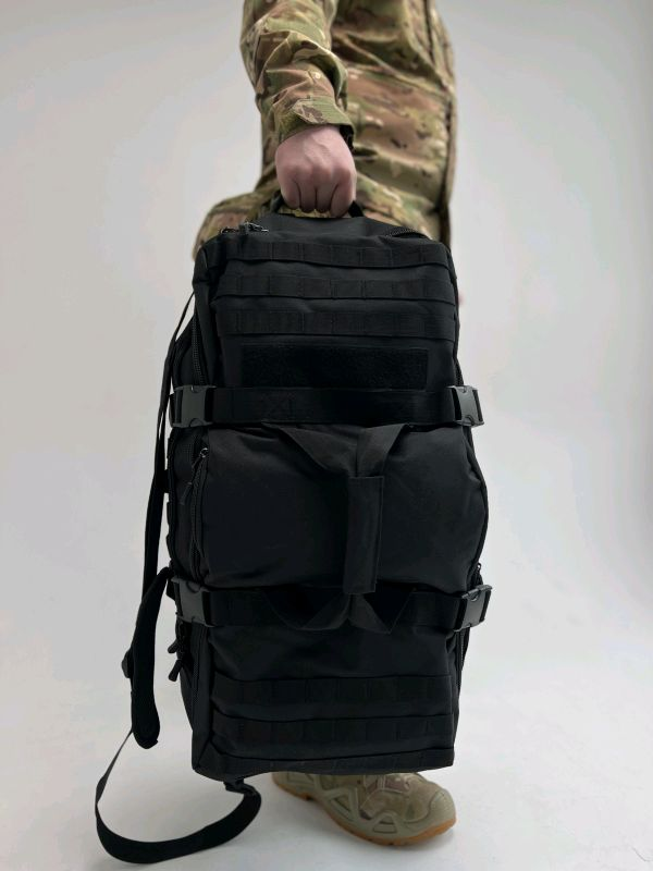 Сумка-рюкзак тактичний чорний Kombat Duffle Bag 65 літрів штурмов