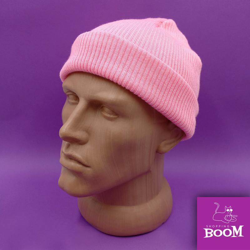 Женская розовая шапка до ушей короткая из акрила, уличная шапк...