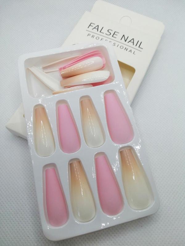 Накладные ногти длинные Ванильно-розовые 24 шт