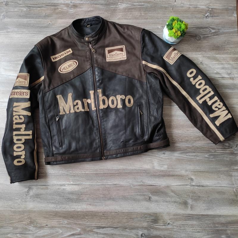 Кожаная винтажная гоночная куртка marlboro racing