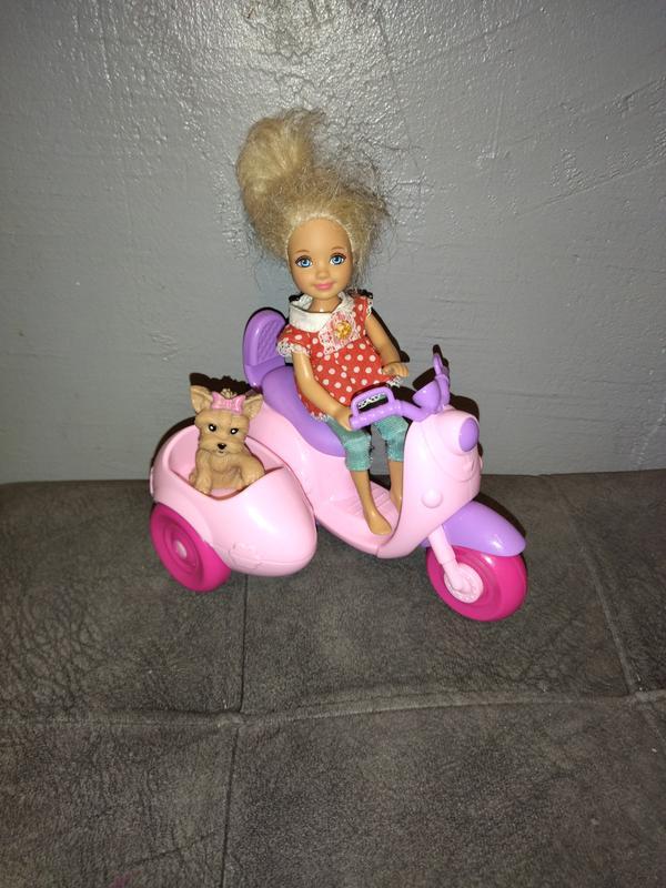 Mattel кукла барби челси на мотоцикле с любимцем
