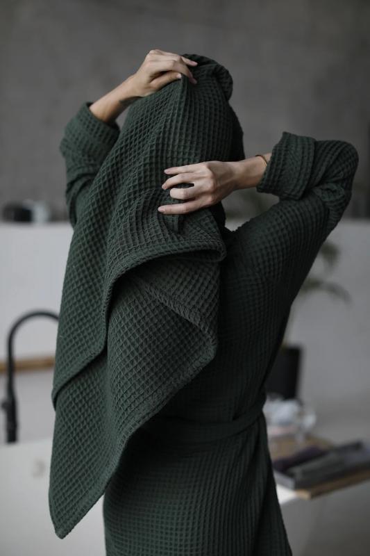 Вафельный халат темно зеленого цвета