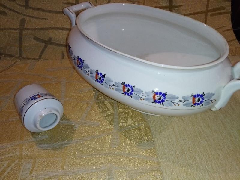 Супница и ваза фоянсевая посуда буды с позолотой и цветочками