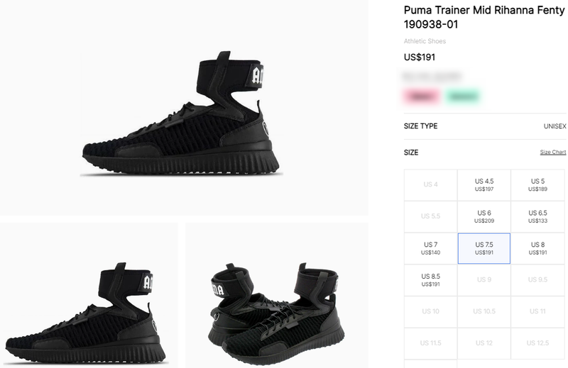 Puma rihanna outlet size chart