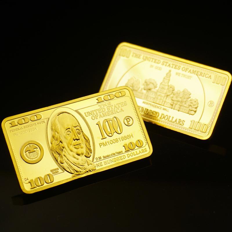 Памятная монета 24K США 100-долларовый слиток Золотой слиток