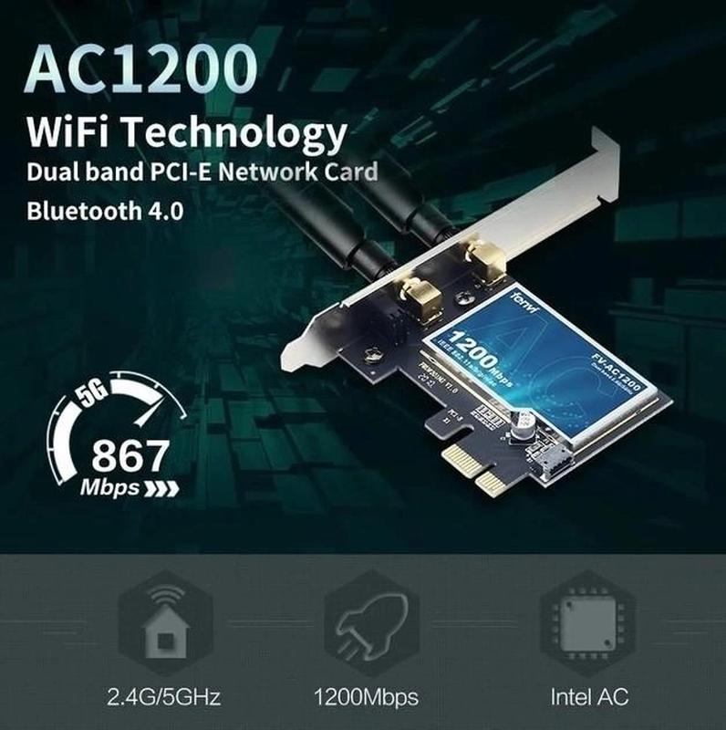 Мережева карта Fenvi FVAC1200 WiFi + BT 4.0, PCIE In ціна 599 грн