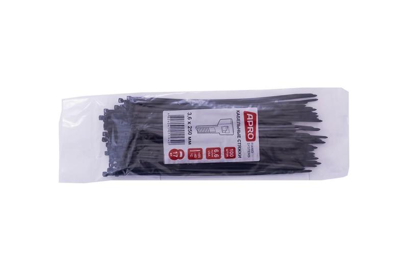 Хомут пластиковый Apro - 3,6 x 250 мм черный (100 шт.)
